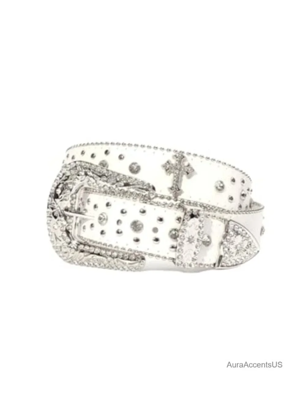 Rhinestone Western Belt for Cowgirl-Cowboy, Faux Leather, 1.5